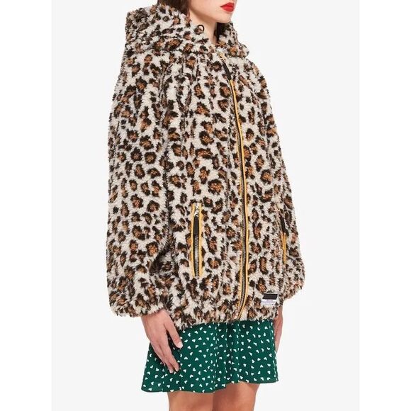 Miu Miu Leopard Teddy Brown Bomber Jacket Hooded Coat size 42 6 S NEW - Picture 3 of 15
